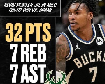 九游娱乐官网-雄鹿灭热火9战7胜：波特32+7+7近15年队史唯二后卫 鲍威尔26分